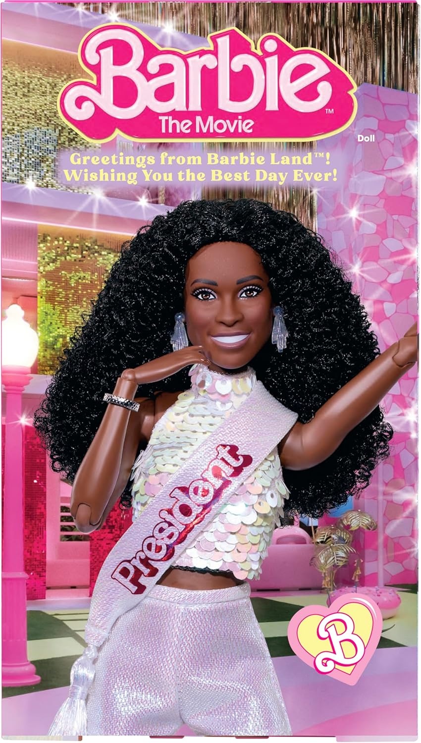 imageBarbie The Movie President Collectible Doll ISSA Rae as President Wearing Shimmery White Blouse amp Short Set with Dark Curly Hair amp President Sash