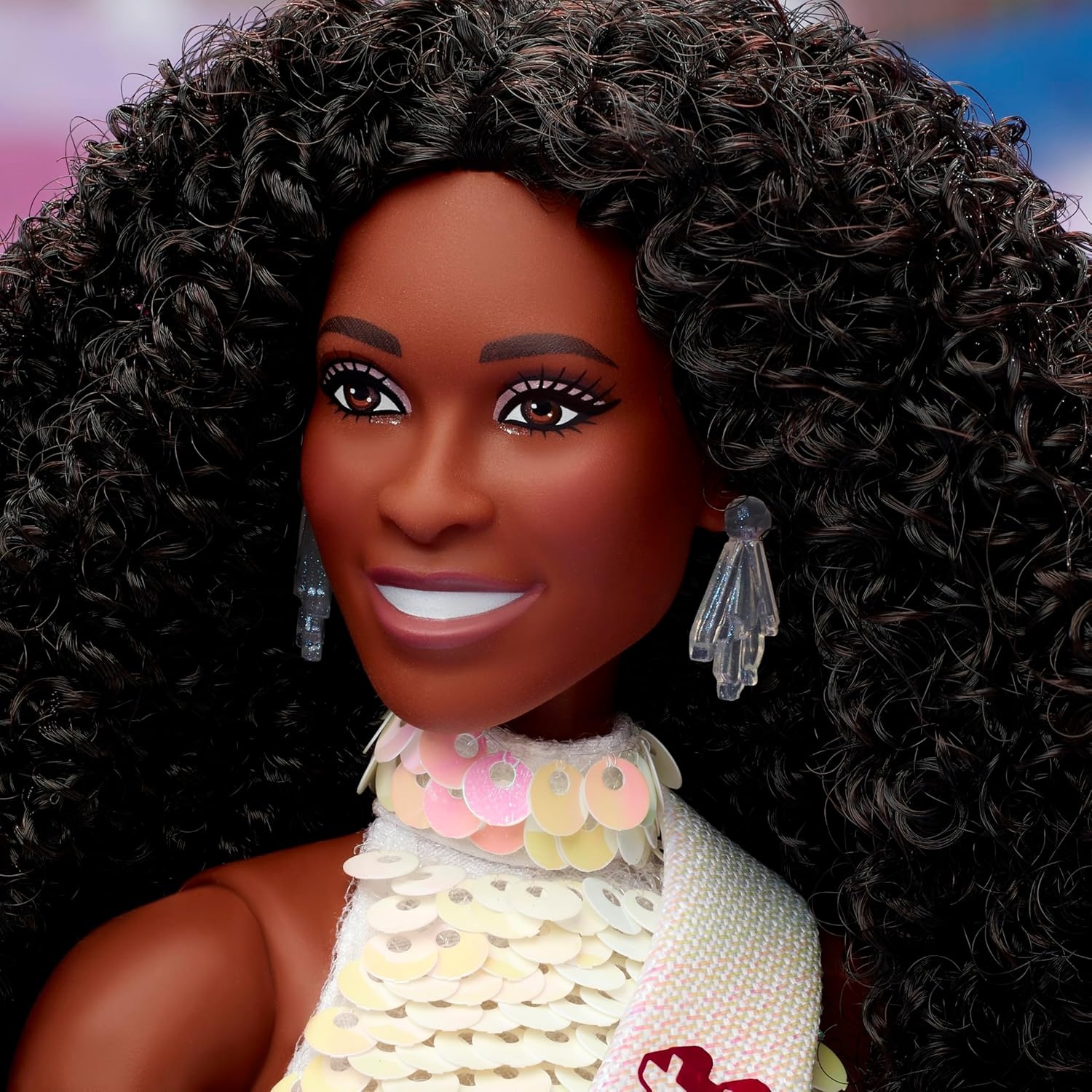 imageBarbie The Movie President Collectible Doll ISSA Rae as President Wearing Shimmery White Blouse amp Short Set with Dark Curly Hair amp President Sash
