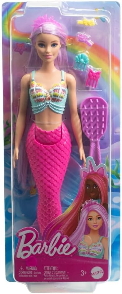 imageBarbie Unicorn Doll with 7InchLong Magenta Fantasy Hair amp Colorful Accessories for Styling Play Themed Headband amp TailMermaid