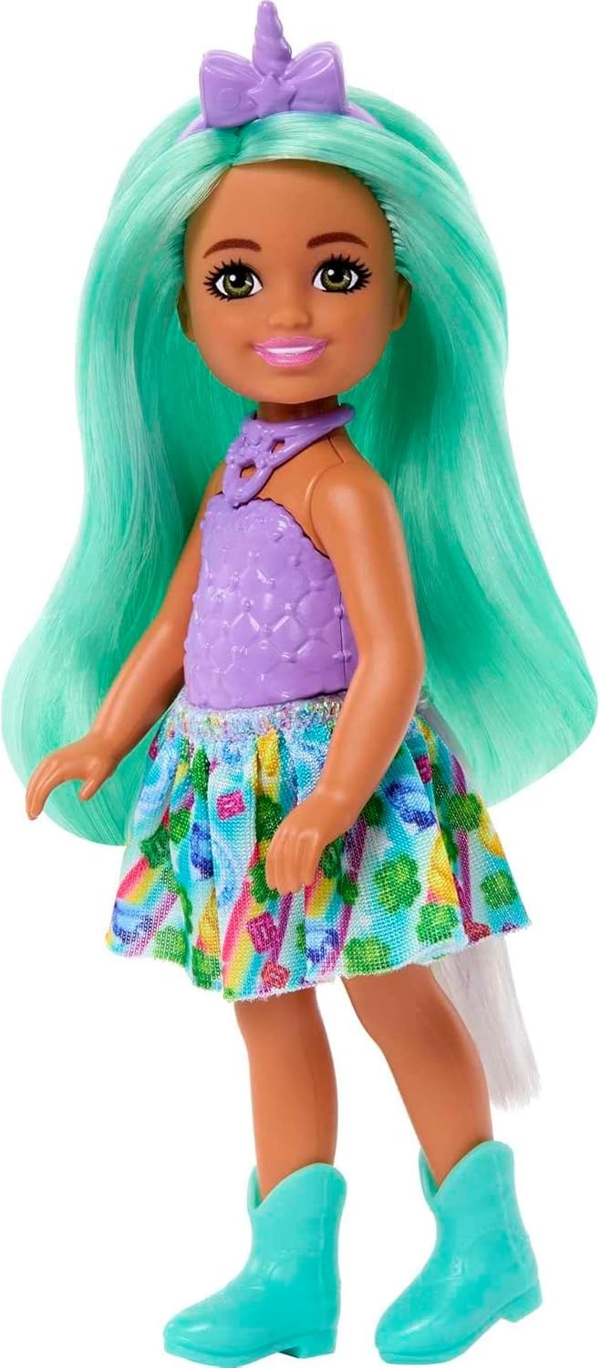 imageBarbie UnicornInspired Chelsea Doll with Lavender Hair Unicorn Toys Horn Headband and Detachable TailGreen Hair Unicorn