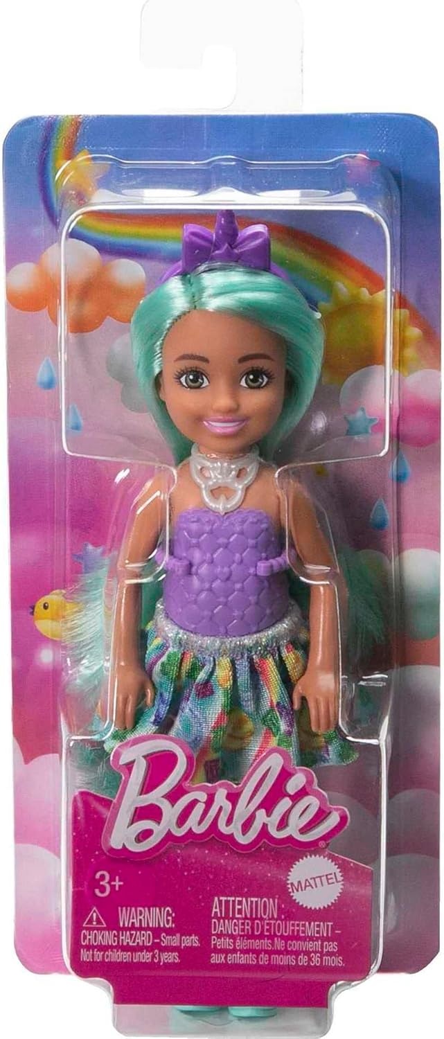 imageBarbie UnicornInspired Chelsea Doll with Lavender Hair Unicorn Toys Horn Headband and Detachable TailGreen Hair Unicorn