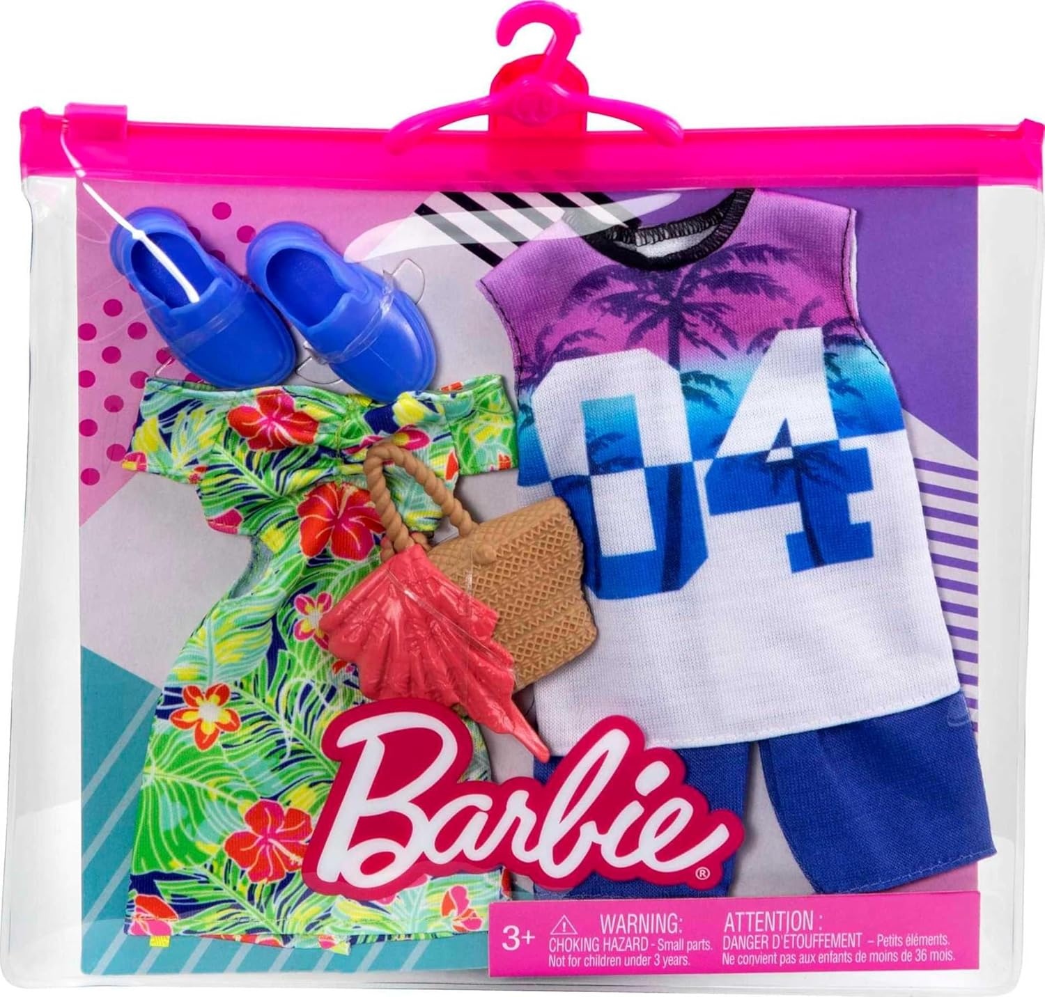 imageBarbie amp Ken Fashions 2Pack Clothing amp Accessories Set 1 Tropical Dress amp Tote for Barbie Doll amp 1 Tropical Shirt amp Shorts Outfit with Shoes for Ken Doll