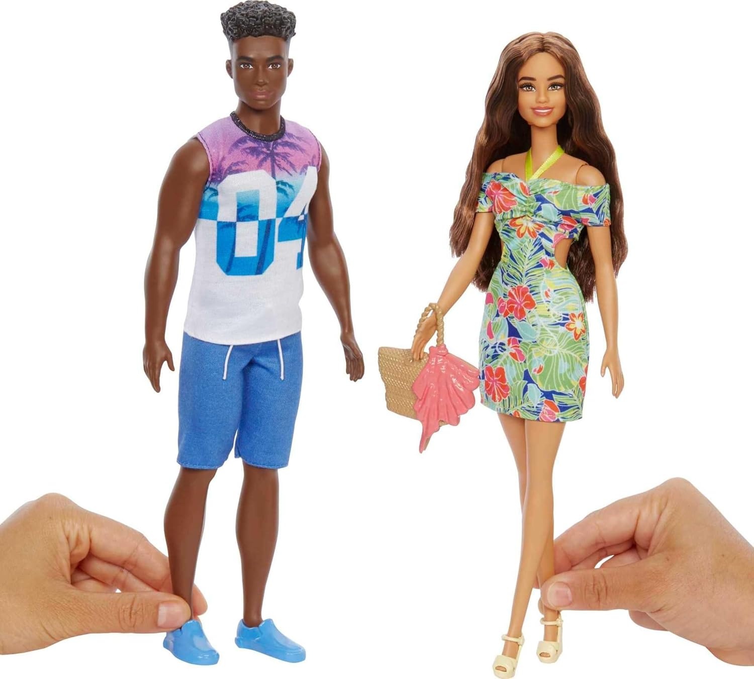 imageBarbie amp Ken Fashions 2Pack Clothing amp Accessories Set 1 Tropical Dress amp Tote for Barbie Doll amp 1 Tropical Shirt amp Shorts Outfit with Shoes for Ken Doll