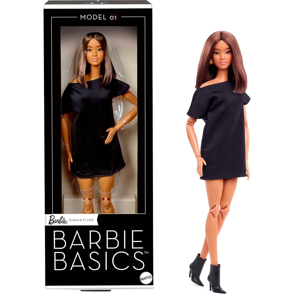 imageBarbie Basics Model 01 Collector Doll with Brunette Hair Black Mini Dress amp Shoes Universalfit Fashions Posable Body amp Swappable Doll Head