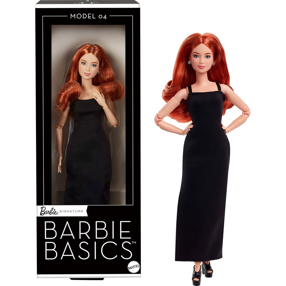 imageBarbie Basics Model 04 Collector Doll with Red Curly Hair Black Mini Dress amp platform shoes Universalfit Fashions Posable Petite Body amp Swappable Doll Head