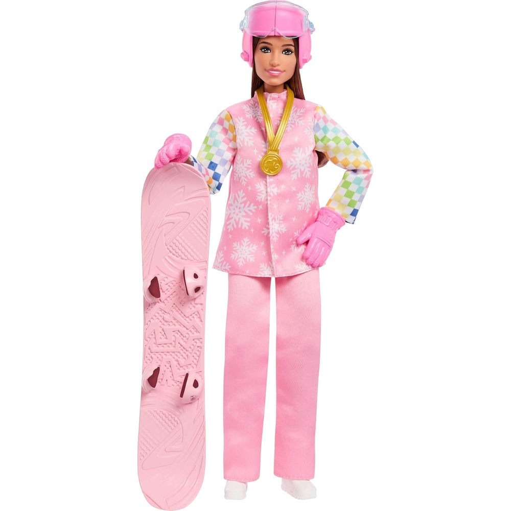 imageBarbie Careers Snowboarder Doll Wearing Pink Snow Jacket Pants amp Boots with 10 Accessories Including ColorChange Snowboard
