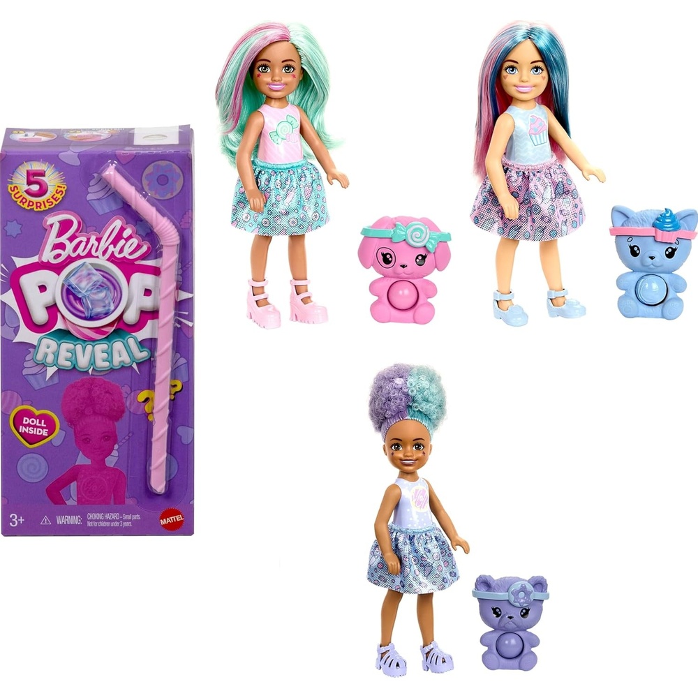 imageBarbie Chelsea Pop Reveal Doll Set Treat Series with 5 Surprises Including Scented Small Doll PopIt Pet amp Color Change Styles May Vary