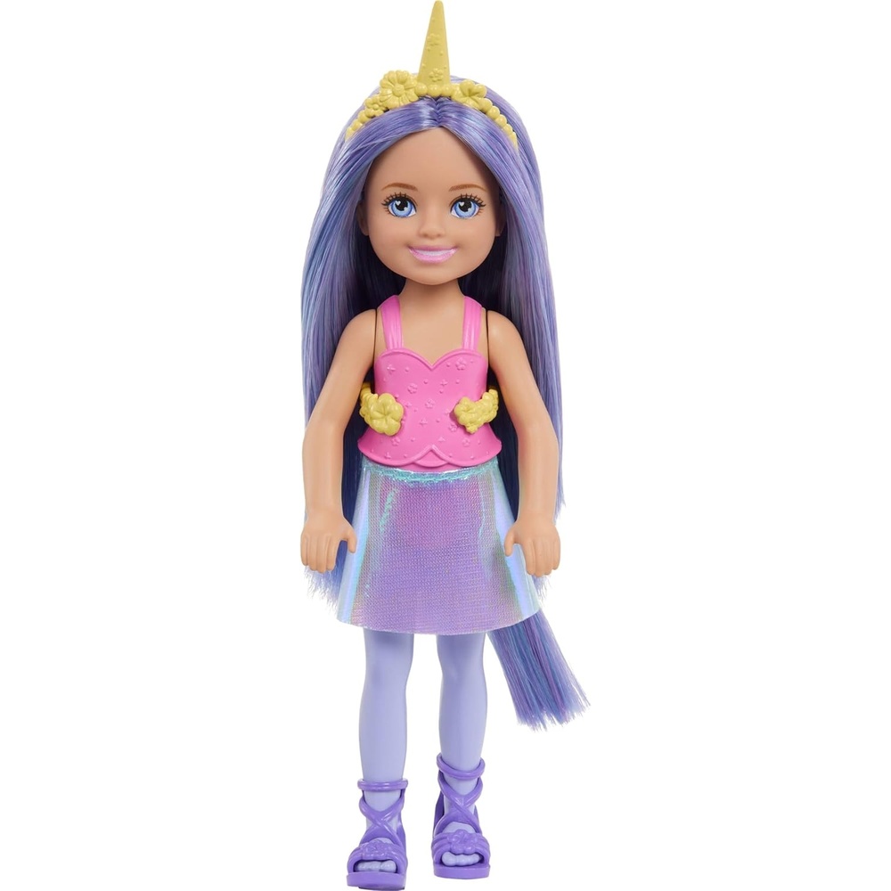 imageBarbie Chelsea Unicorn Small Doll 6Inch with Purple Hair Wearing Removable Tail Shoes amp Hair Accessory 6inch ToyPurple Hair