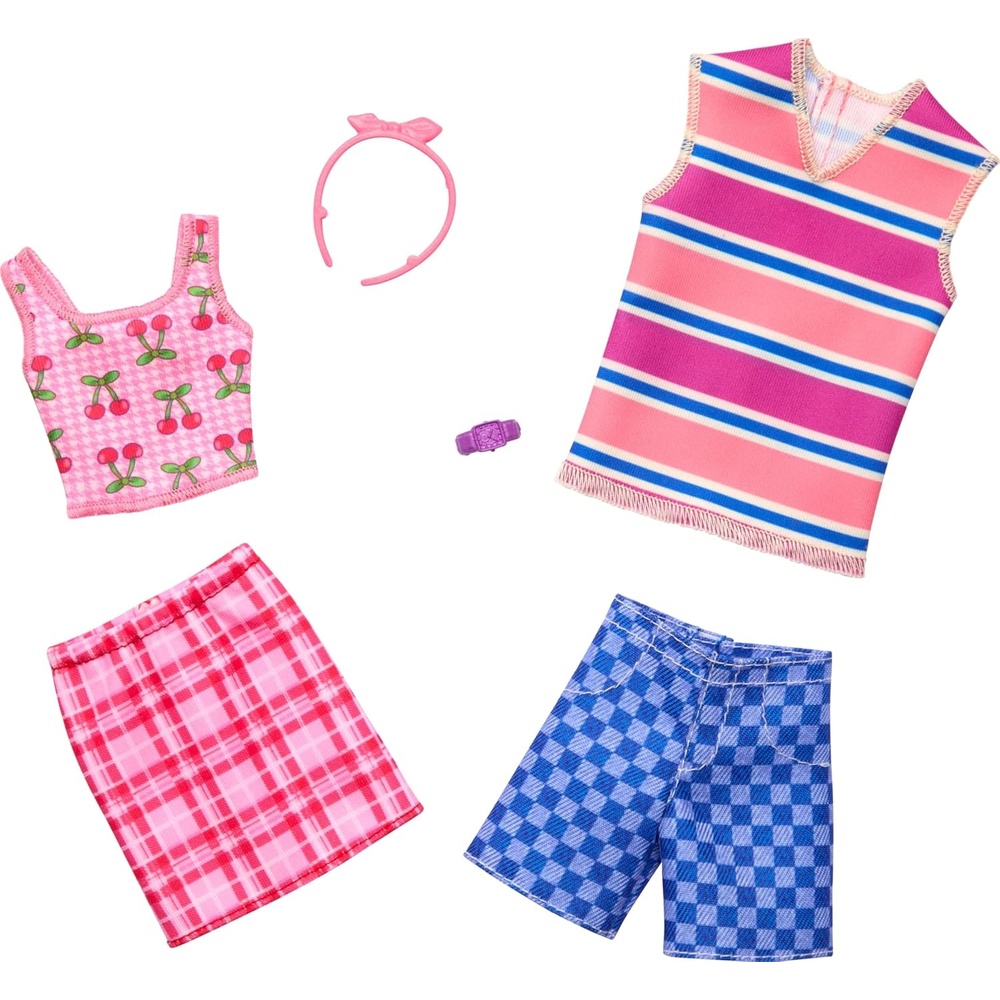 imageBarbie Clothes Set Fashion amp Accessory Pack for Barbie amp Ken Dolls with 2 Complete Looks CherryInspired Theme