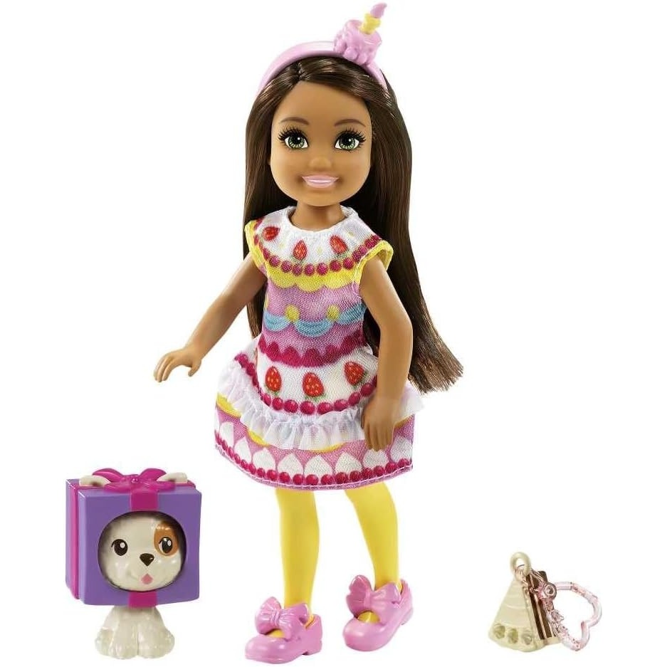 imageBarbie Club Chelsea DressUp Doll 6inch Brunette in Cake Costume with Pet and Accessories for 3 to 7 Year OldsPink