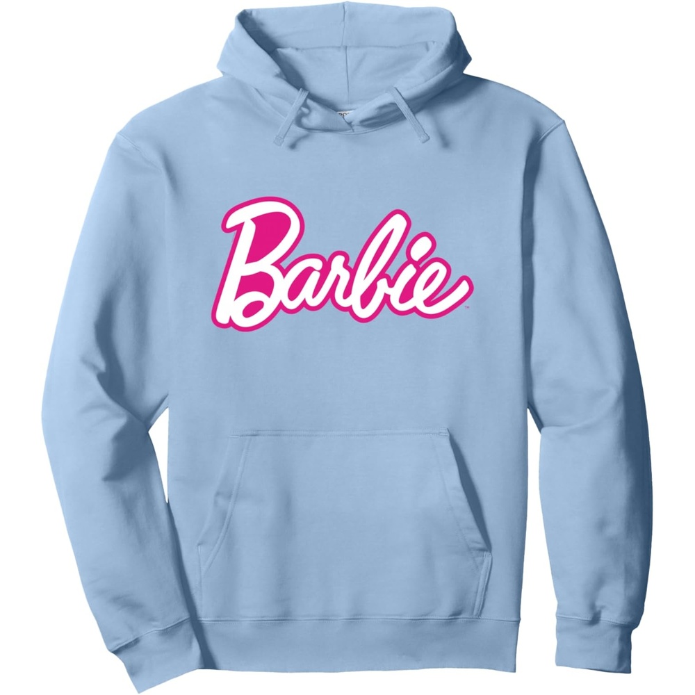 imageBarbie Current Pink and White Script Logo Pullover HoodieDusty Blue