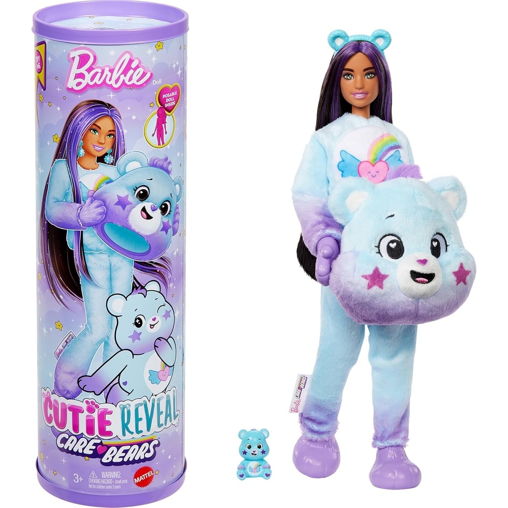 imageBarbie Cutie Reveal Care Bears Doll amp Accessories Series 2 Dream Bright Bear with 10 Surprises Including Color Change amp Mini Bear