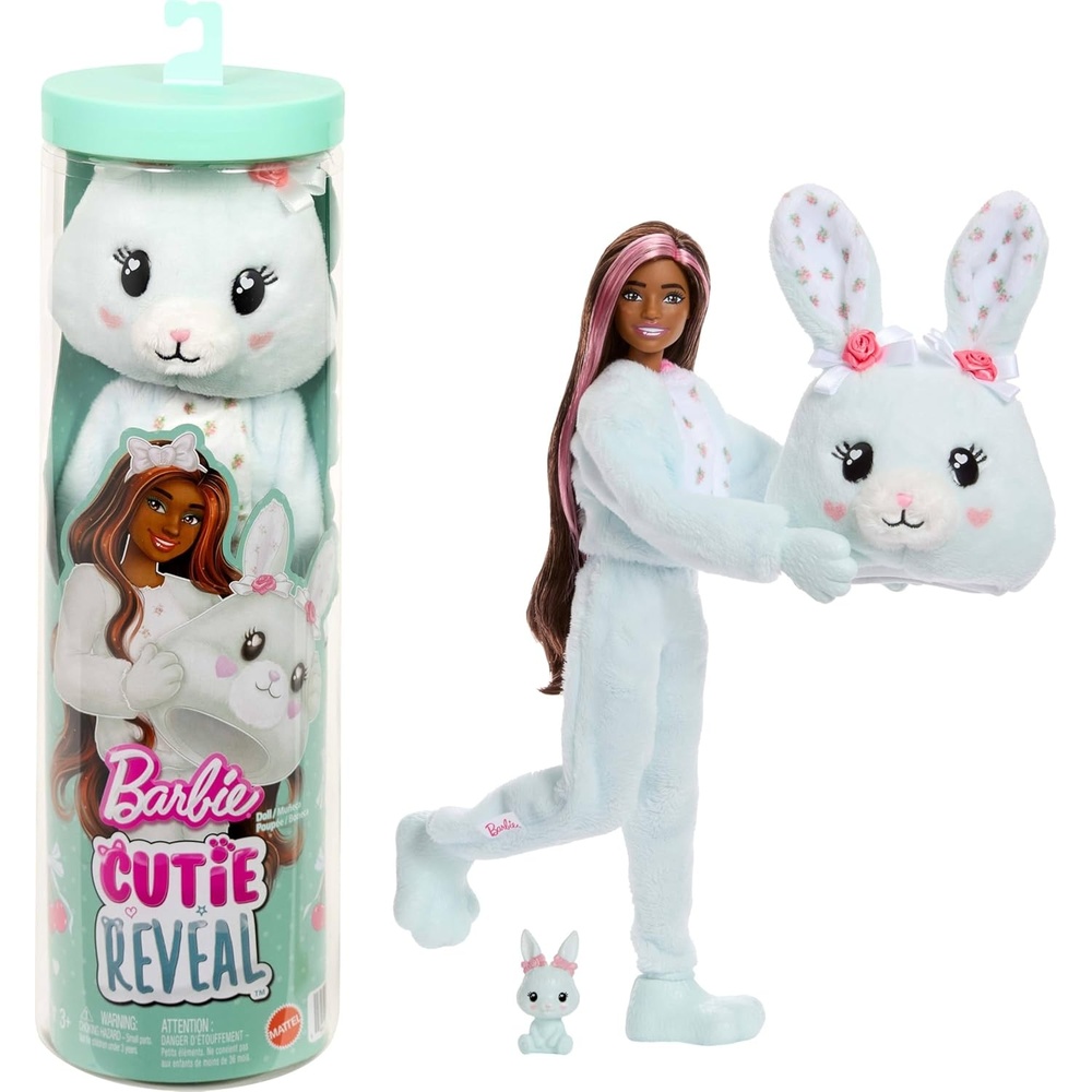 imageBarbie Cutie Reveal Doll amp Accessories Cuddly Series Kitten with 10 Surprises Including Color Change amp Mini PetBunny