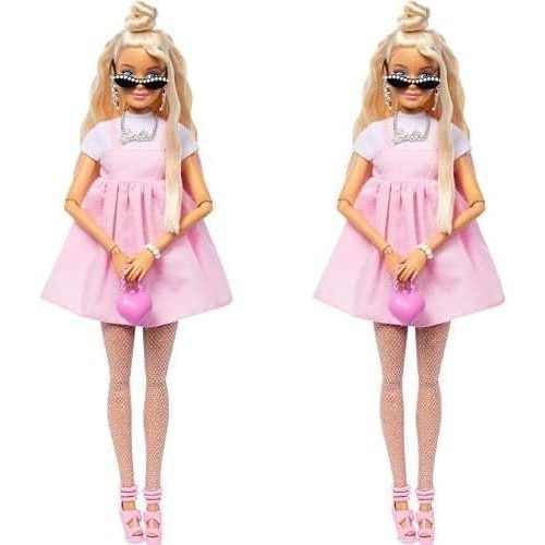 imageBarbie Deluxe Style Doll 1 in Barbiecore Outfit Pink Hair and Glossy Pink Dress with Accessories Like Velvet Gloves Money Purse and MoreBlonde