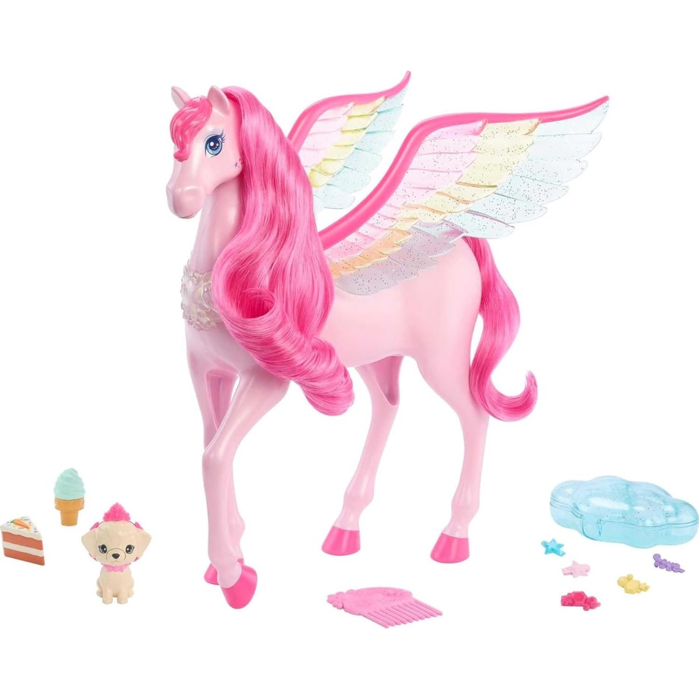 imageBarbie Doll Toys Pegasus Pink Winged Horse Toy with 10 Accessories Including Puppy amp Barrettes Inspired A Touch of Magic