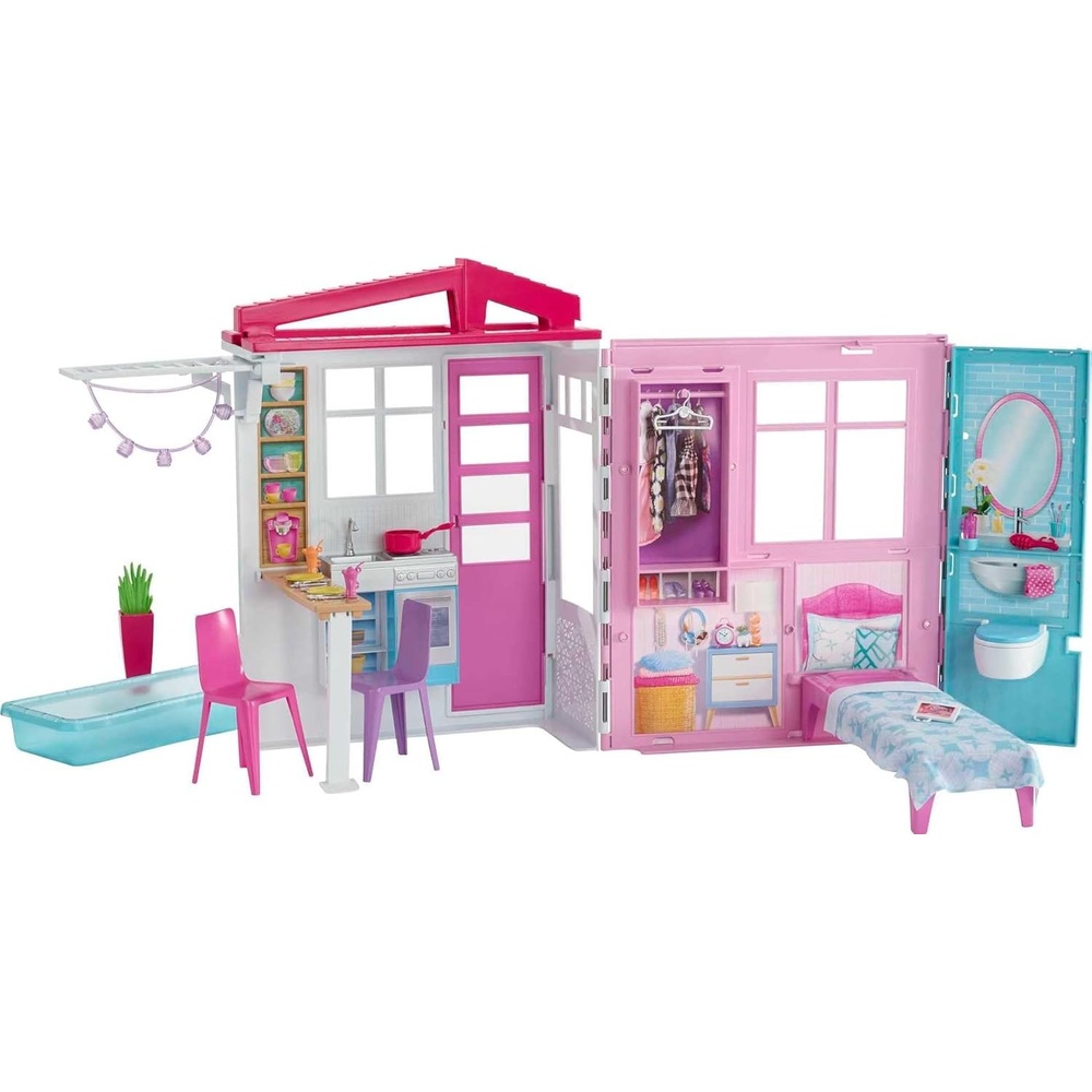 imageBarbie Dollhouse Portable 1Story Playset with Pool and Accessories for 3 to 7 Year Olds
