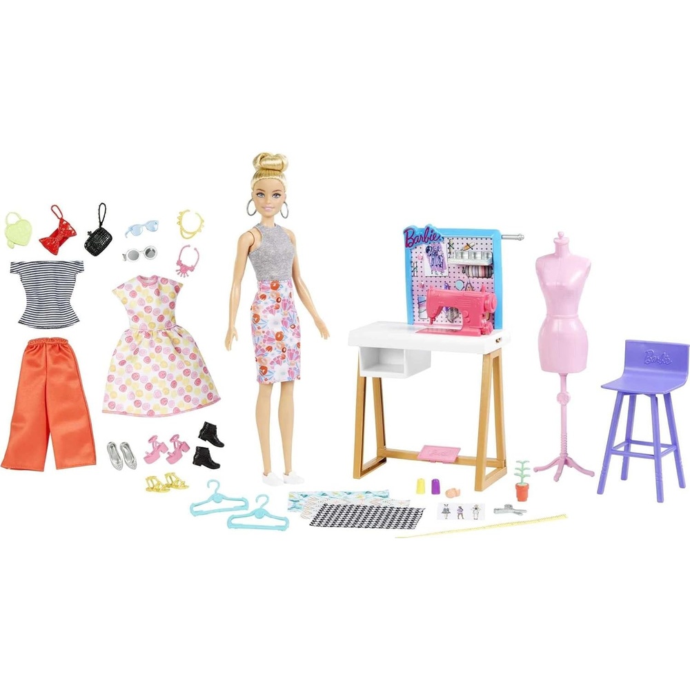 imageBarbie Fashion Designer Doll amp 25 Accessories Studio Playset Includes Toy Furniture Sewing Machine amp Mannequin Blonde Doll