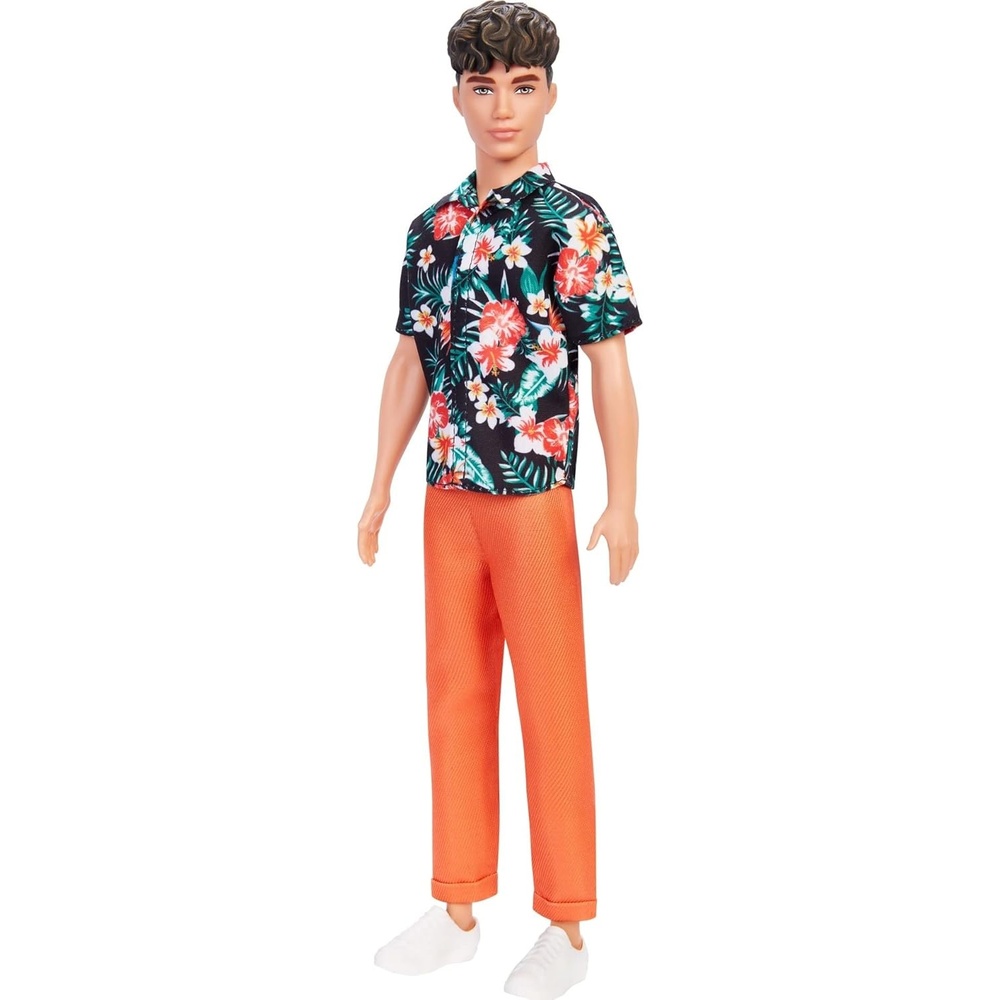 imageBarbie Fashionistas Ken Doll 184 with Brown Cropped Hair Wearing Hawaiian Shirt Orange Pants amp White Deck Shoes1 Count Pack of 1