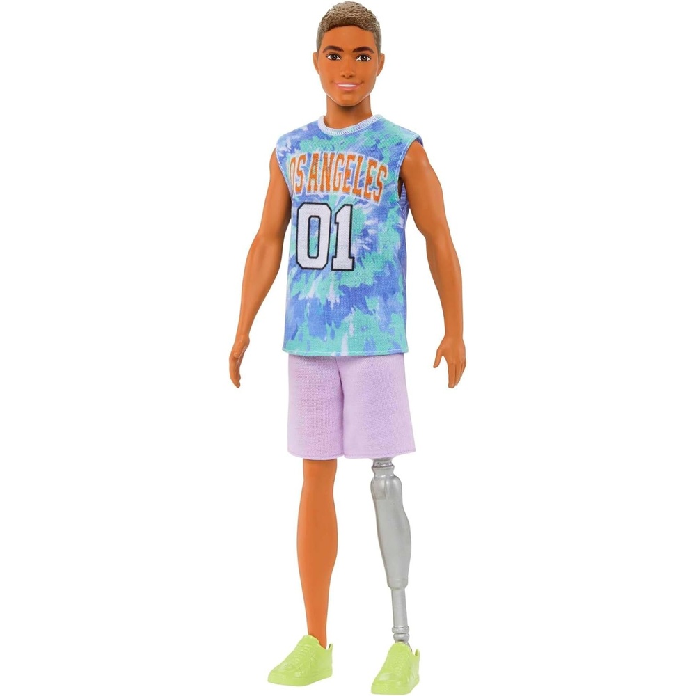 imageBarbie Fashionistas Ken Fashion Doll 212 with Prosthetic Leg Wearing Removable Los Angeles Jersey Purple Shorts amp Sneakers