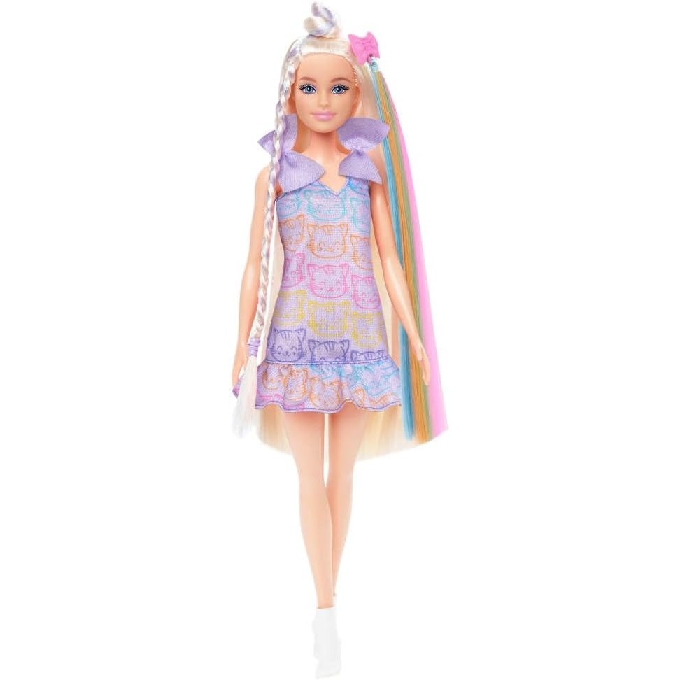 imageBarbie Fun amp Fancy Doll amp Accessories Blonde Fashion Doll with ExtraLong Hair amp 2 Looks Including Silver Metallic Dress amp Hair Extension