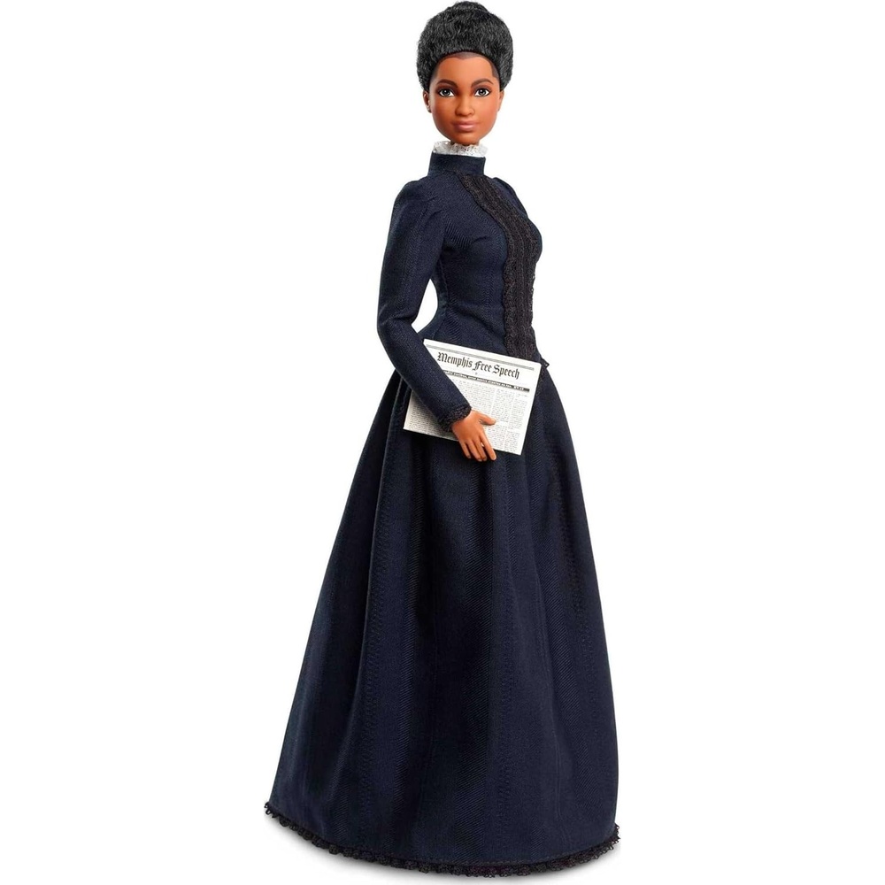 imageBarbie Inspiring Women Doll Ida B Wells Collectible with Blue Dress amp Newspaper Accessory