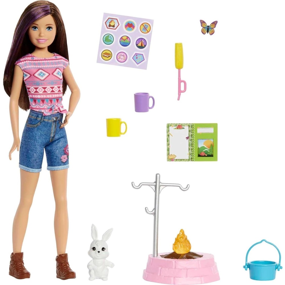 imageBarbie It Takes Two Stacie Doll amp Accessories Camping Playset with Doll Pet Tent Puppy Sticker Sheet amp AccessoriesMulticolor