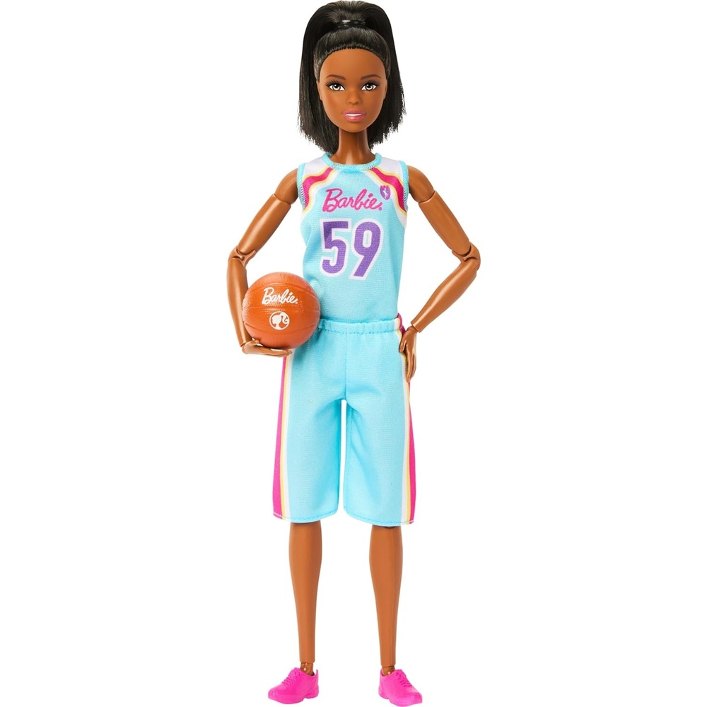 imageBarbie Made to Move Doll amp Accessories Brunette Basketball Player Wearing Removable Uniform with Ball 22 Bendable Joints