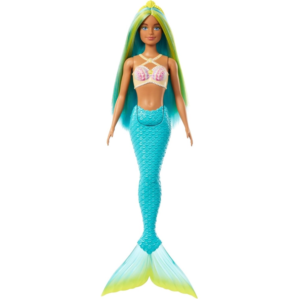 imageBarbie Mermaid Doll with TwoTone Blue amp Yellow Fantasy Hair amp Headband Accessory Toy with Shell Bodice amp Turquoise Tail
