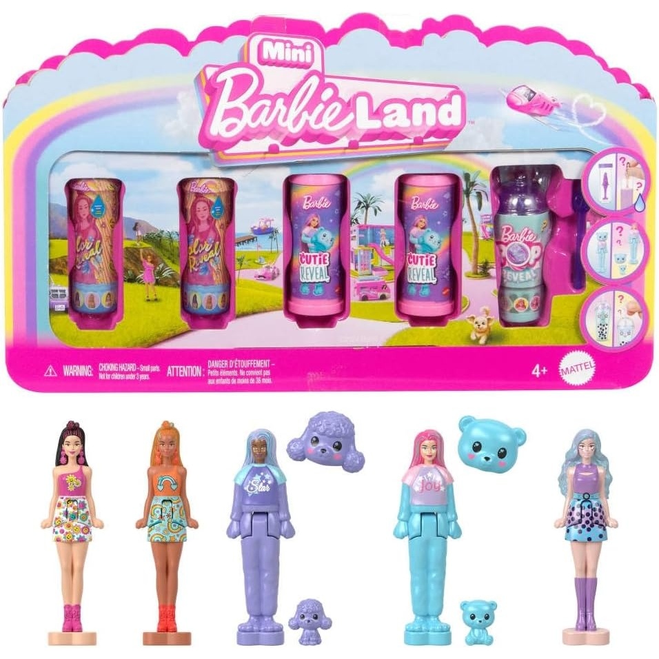 imageBarbie Mini Barbie Land 5Pack Pop Reveal Dolls 15inch Mini Doll with Surprise Reveal amp Sensory Play Piece Styles May Vary