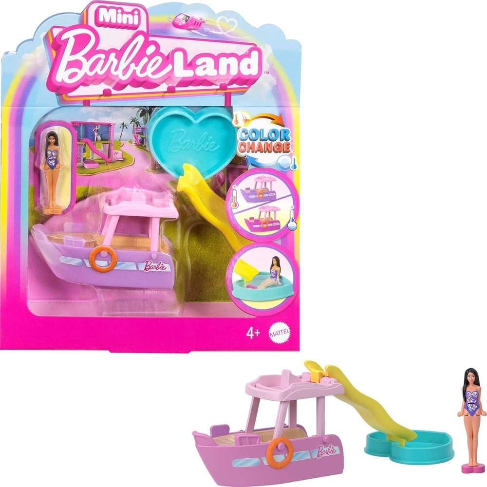 imageBarbie Mini BarbieLand Playsets with Toy Vehicle amp 15inch Doll Dream Boat with ColorChange Surprise
