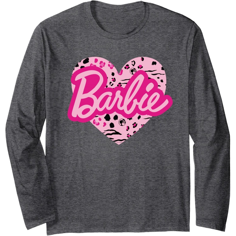 imageBarbie Patterned Heart Logo Long Sleeve TShirtDark Heather Grey
