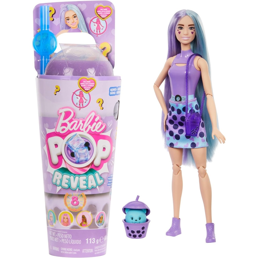 imageBarbie Pop Reveal Bubble Tea Series Doll amp Accessories with Pet 8 Surprises Include Color Change Cup with Storage Styles May VaryTaro Milk