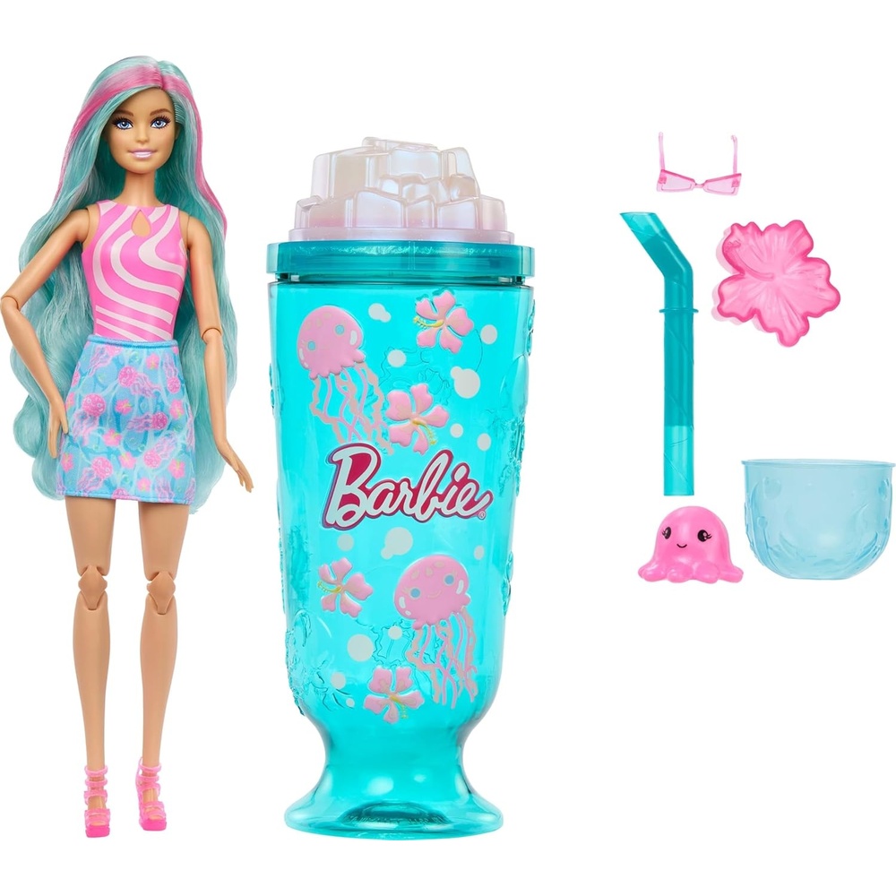 imageBarbie Pop Reveal Doll amp Accessories Sea Slushy Series Fashion Doll amp Pet 8 Surprises Includes Sensory Slime and Color Change HairBlue