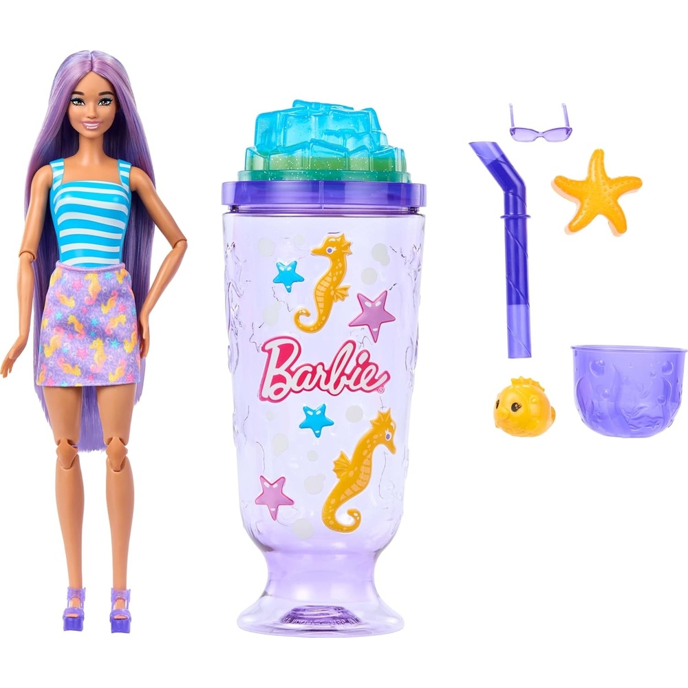 imageBarbie Pop Reveal Doll amp Accessories Sea Slushy Series Fashion Doll amp Pet 8 Surprises Includes Sensory Slime and Color Change HairPurple