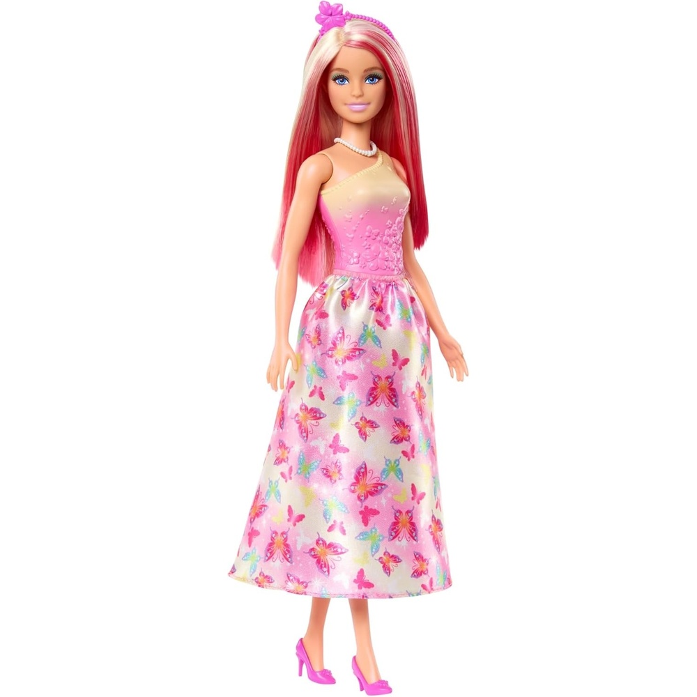imageBarbie Royal Doll with Pink amp Blonde Fantasy Hair Colorful Accessories Pink Ombre Bodice amp ButterflyPrint SkirtMulticolor
