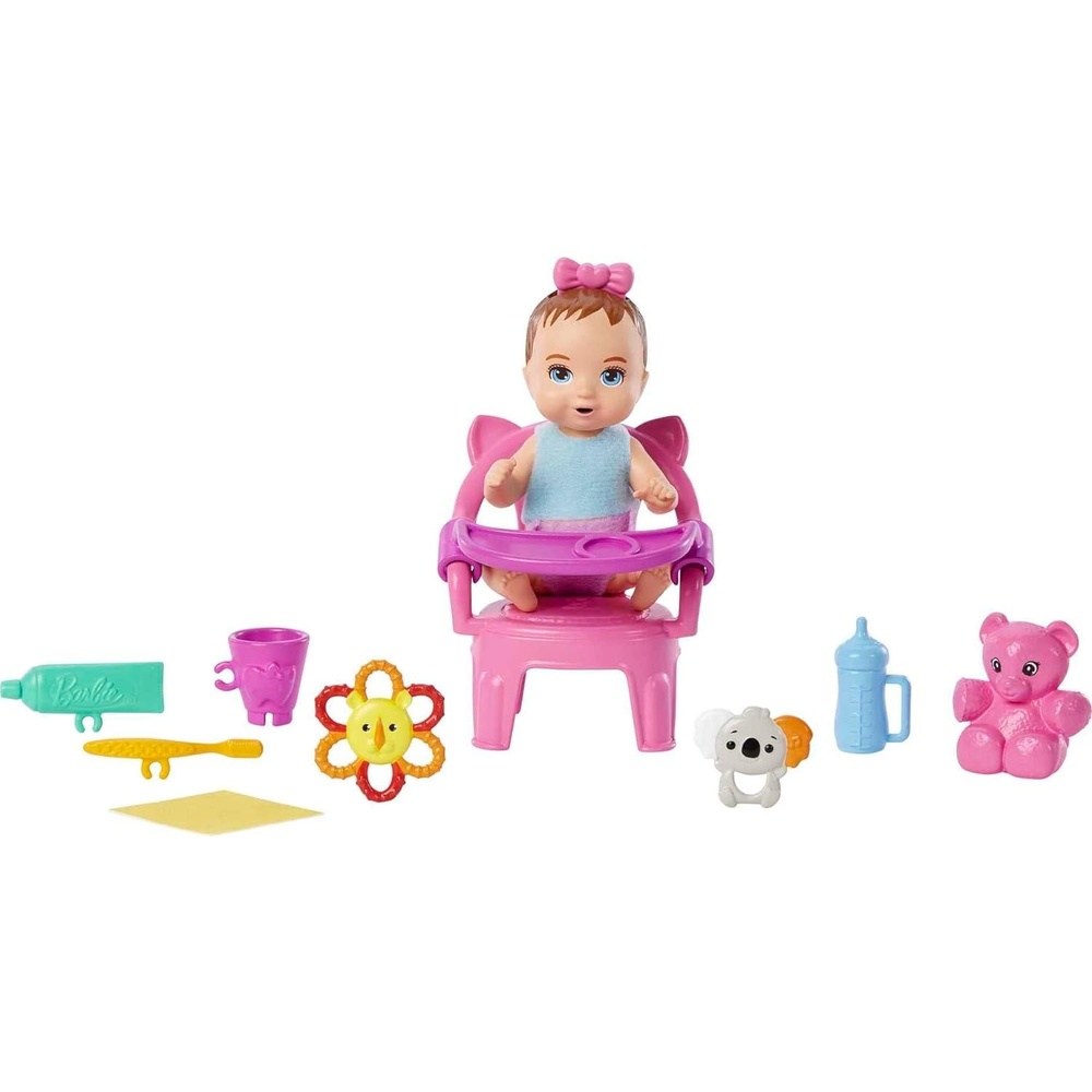 imageBarbie Skipper Babysitters Inc Baby Small Doll amp Accessories First Tooth Playset with Appearing amp Disappearing ToothHigh Chair