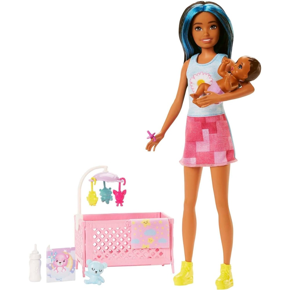 imageBarbie Skipper Babysitters Inc Crib Playset with Doll Baby Doll with Sleepy Eyes Furniture amp AccessoriesMulticolor
