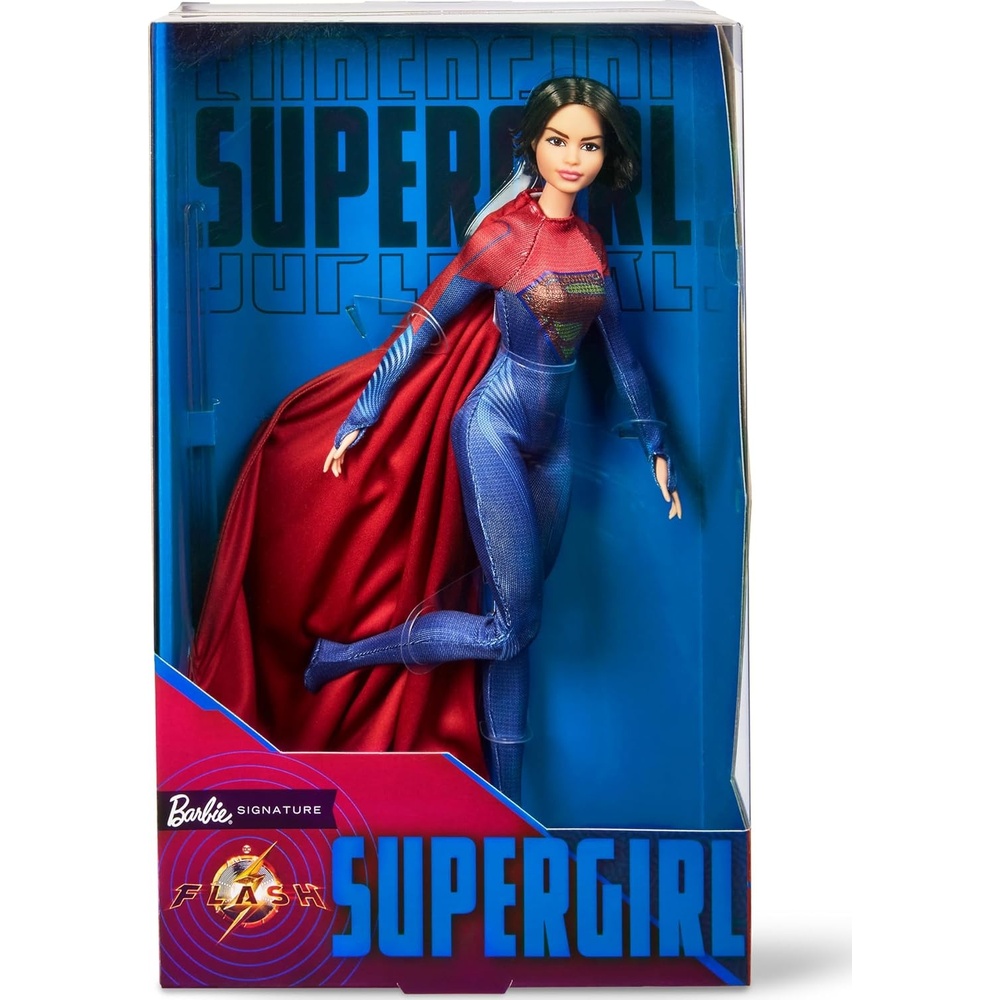 imageBarbie Supergirl Collectible Fashion Doll from The Flash Movie Wearing Red amp Blue Suit with Cape Display Stand Included