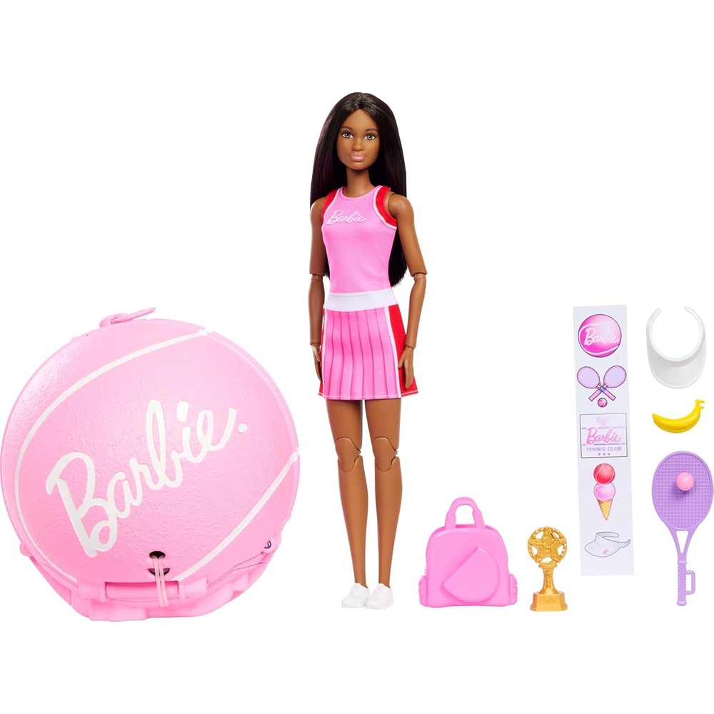 imageBarbie Team Roll and Reveal Soccer Player Doll and Accessories with Brunette Fashion Doll amp 8 Surprises and a Soccer Ball EncasementTennis Ball