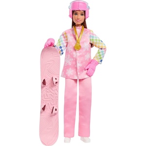 Barbie Careers Snowboarder Doll Wearing Pink Snow Jacket, Pants & Boots with 10+ Accessories Including Color-Change Snowboard