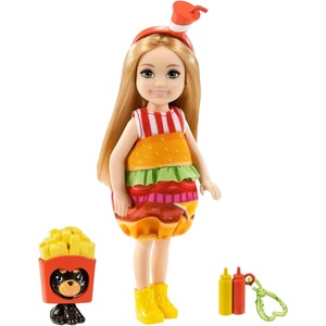 Barbie Club Chelsea Dress-Up Doll (6-inch Brunette) in Cake Costume with Pet and Accessories, for 3 to 7 Year Olds(Yellow)