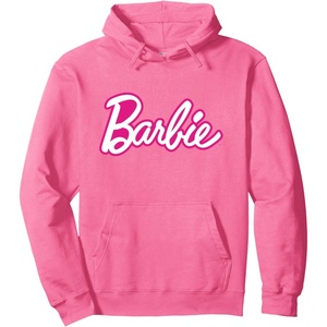 Barbie Current Pink and White Script Logo Pullover Hoodie(Bright Pink)