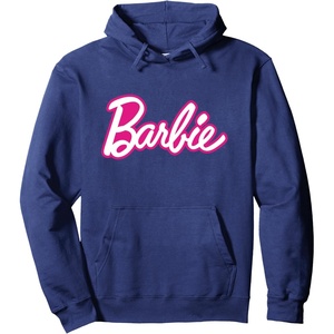 Barbie Current Pink and White Script Logo Pullover Hoodie(Navy Blue)