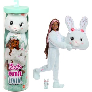 Barbie Cutie Reveal Doll & Accessories, Cuddly Series Kitten with 10 Surprises Including Color Change & Mini Pet(Bunny)