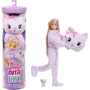 Barbie Cutie Reveal Doll & Accessories, Cuddly Series Kitten with 10 Surprises Including Color Change & Mini Pet(Kitten)