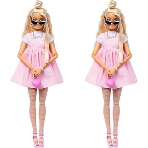 Barbie Deluxe Style Doll #1 in Barbiecore Outfit, Pink Hair and Glossy Pink Dress with Accessories Like Velvet Gloves, Money Purse, and More(Blonde)