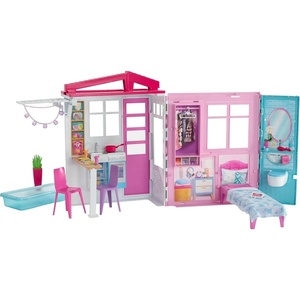 Barbie Dollhouse, Portable 1-Story Playset with Pool and Accessories, for 3 to 7 Year Olds