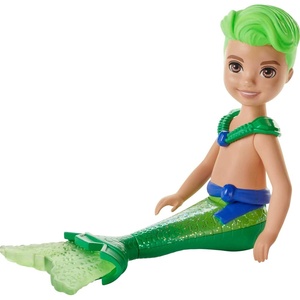 Barbie Dreamtopia Chelsea Merboy Doll with Green Hair & Tail, Accessory, Small Doll Bends at Waist