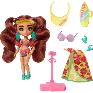 Barbie Extra Fly Minis Travel Doll, Desert Festival Look with Magenta Hair in Fringe Jacket, Dress & Accessories, 5.5-inch(Beach)