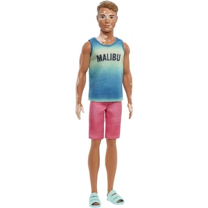 Barbie Fashionistas Ken Fashion Doll #192 with Brunette Cropped Hair & Vitiligo in Malibu Tank, Shorts & Sandals